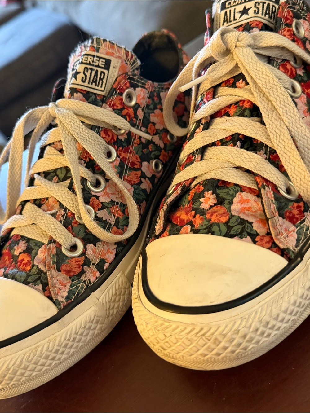 Converse Floral Low Top Sneakers - Black with Pink & Orange Flowers - Picture 2 of 11